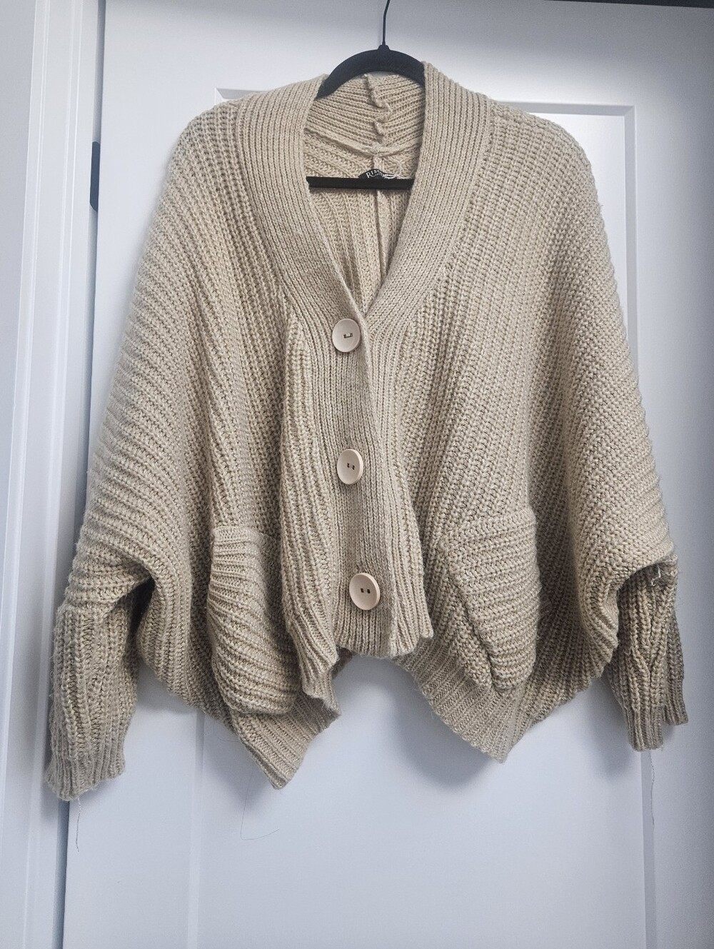 Risque Boutique Tan Beige Oversized Knit Cardigan